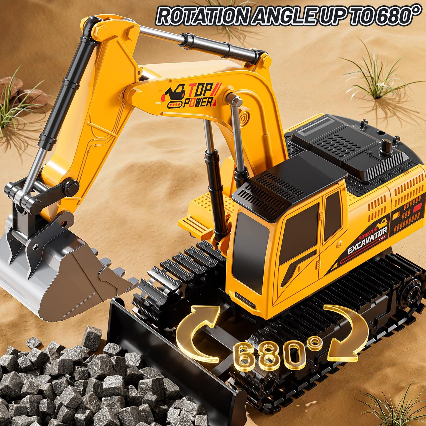 XINNOVEL 11CH RC Excavator Toy – 2.4GHz Sand Digger with Lights & Sounds, Indoor/Outdoor Gift for Boys 3-12