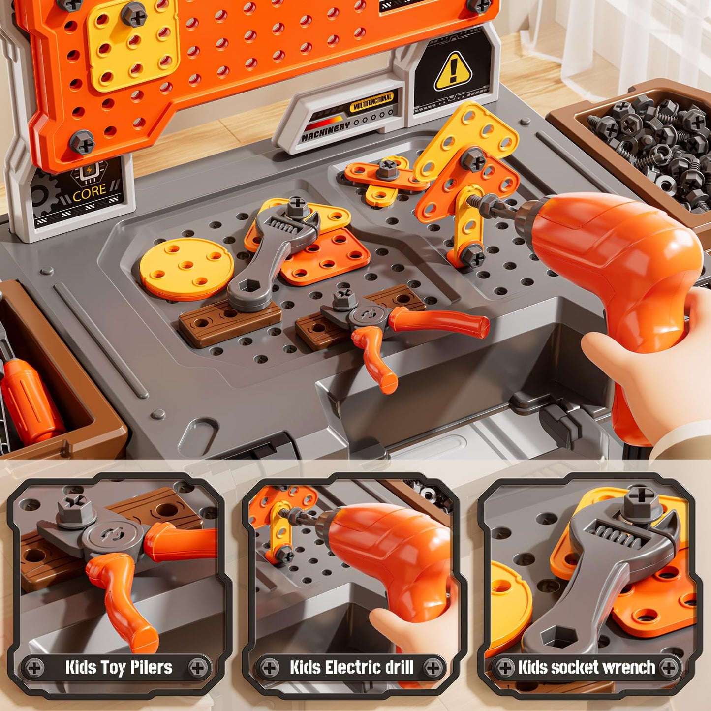 XINNOVEL 2-in-1 Workbench Toy for Toddlers (Ages 3-8) | Realistic Drill & Tools