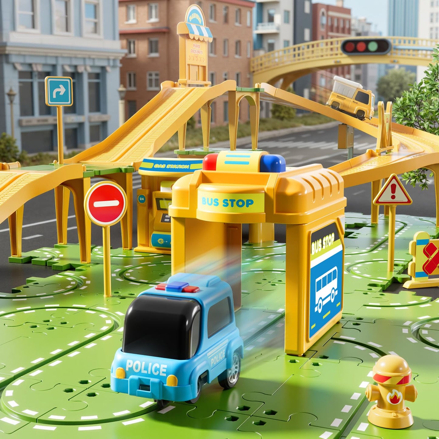 XINNOVEL 3-Tier Puzzle Race Car Track Set for Kids 3-8 | Buildable Tracks & Puzzles