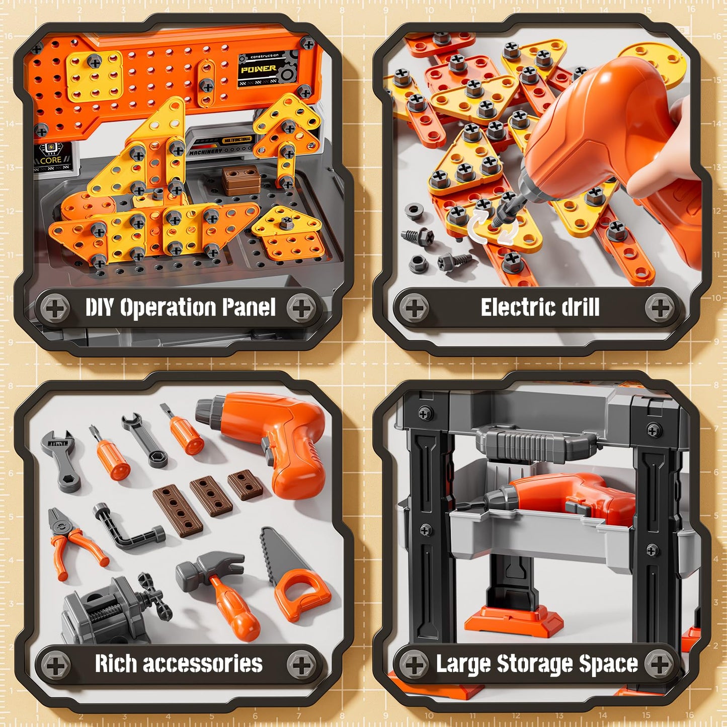 XINNOVEL 2-in-1 Workbench Toy for Toddlers (Ages 3-8) | Realistic Drill & Tools