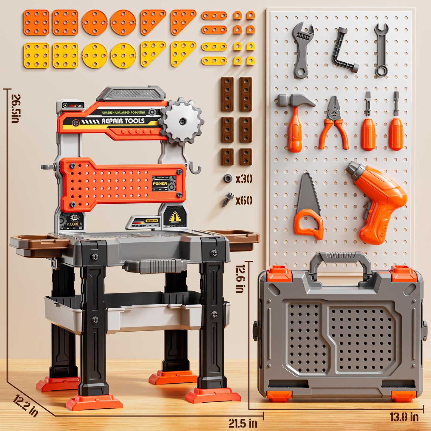 XINNOVEL 2-in-1 Workbench Toy for Toddlers (Ages 3-8) | Realistic Drill & Tools