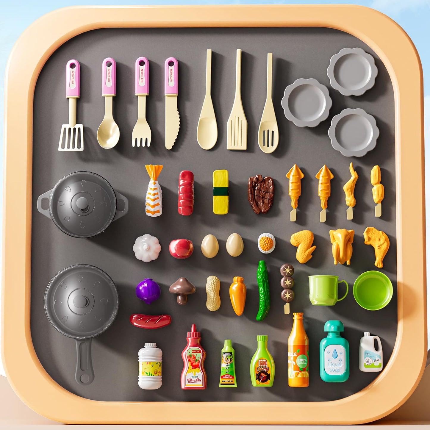 XINNOVEL Kids Play Kitchen Set — 2-Player Pink Kitchen with Sound & Light, 46-Piece Food & Accessories