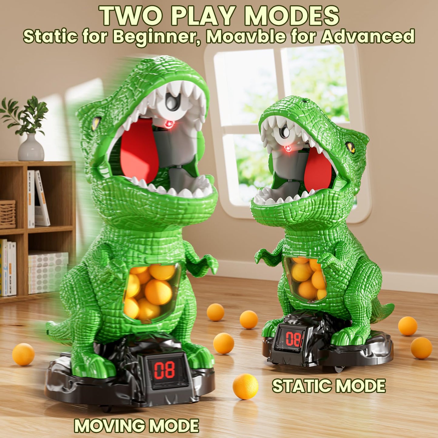 XINNOVEL Movable Dinosaur Shooting Toy for Kids 3-12 – LCD Score, Foam Balls, Air Pump Launcher
