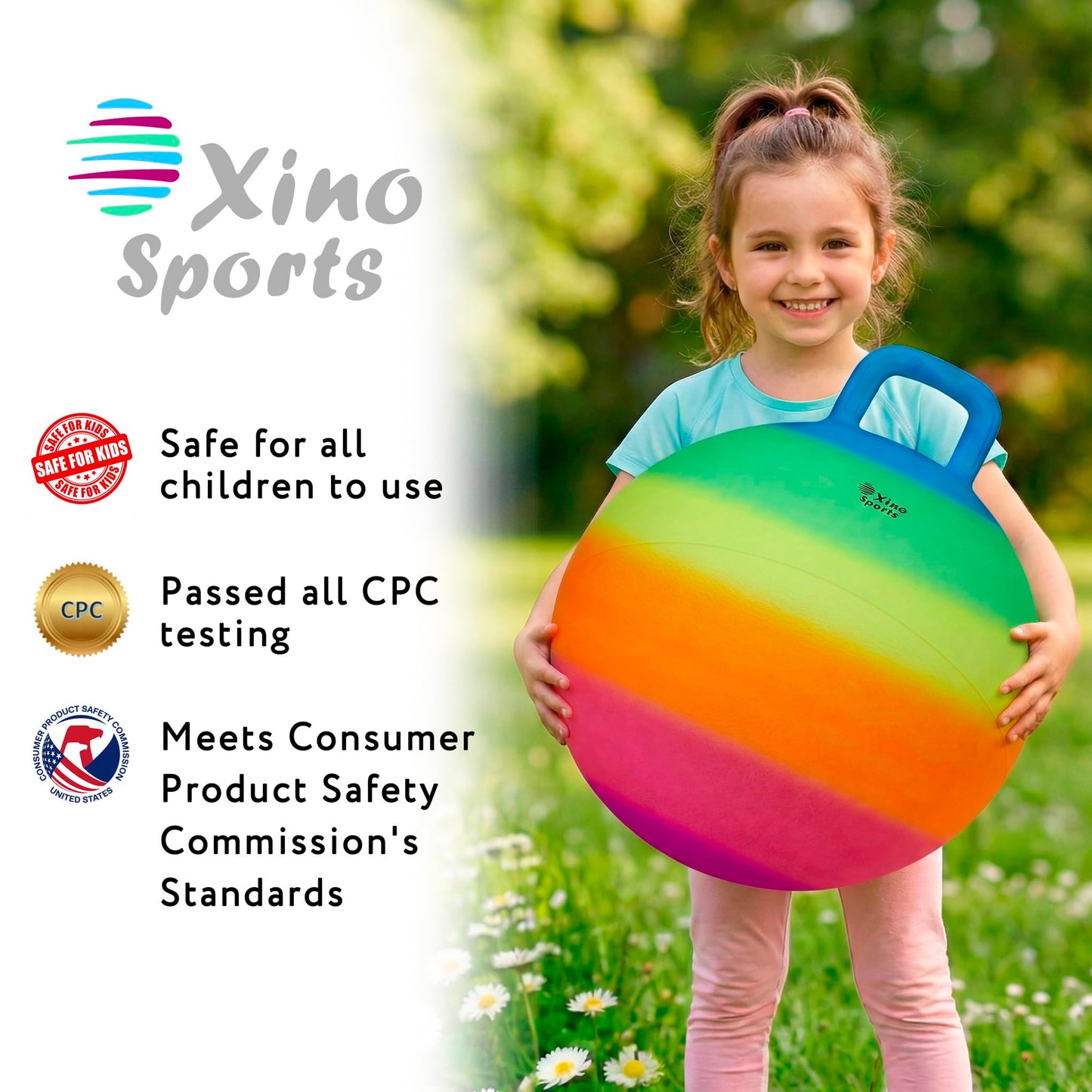 Xino Sports Hopping Ball for Kids – Rainbow 18-Inch Bounce Ball with Handle