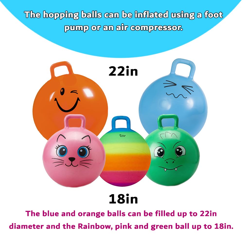 Xino Sports Hopping Ball for Kids – Rainbow 18-Inch Bounce Ball with Handle