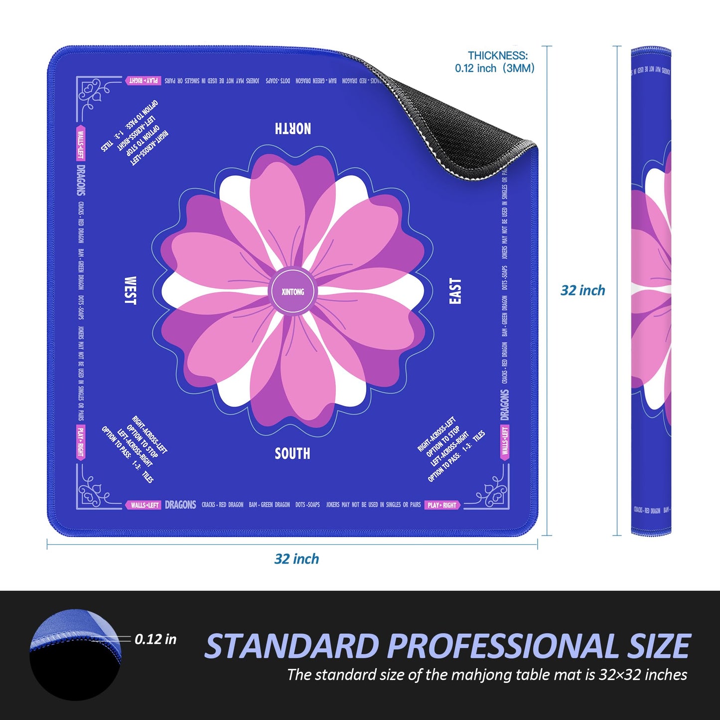 XINTONG Mahjong Mat 32×32 Inches – Anti-Slip, Noise Reduction, Waterproof & Wrinkle-Free