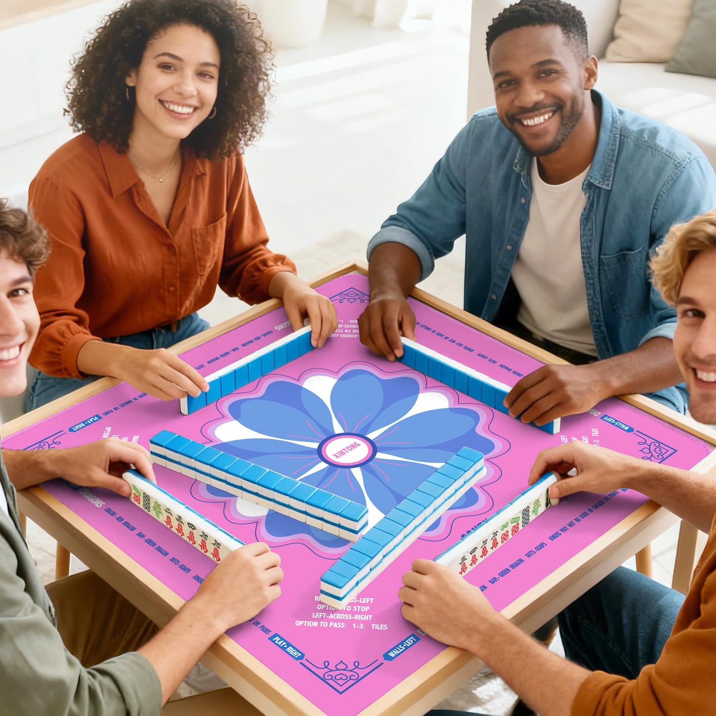 XINTONG Mahjong Mat 32x32 inches in Pink – Anti-Slip, Noise Reduction, Waterproof, Wrinkle-Free