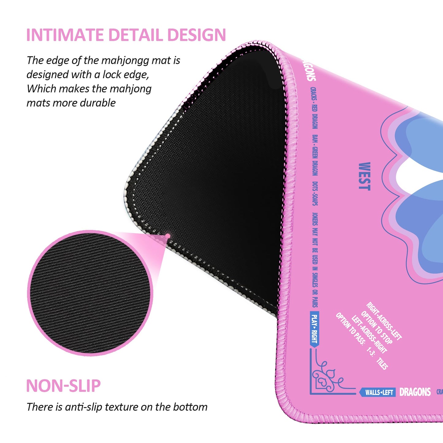 XINTONG Mahjong Mat 32x32 inches in Pink – Anti-Slip, Noise Reduction, Waterproof, Wrinkle-Free