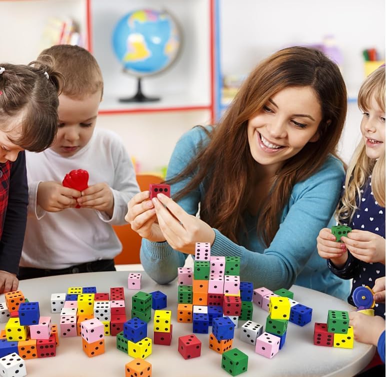 XIPEGPA 110PCS Foam Dice Set - 7 Colors Mini Dice for Math Games & Classroom Use