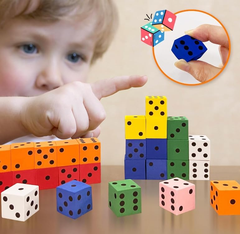 XIPEGPA 80PCS Foam Dice Set - 7 Colors (0.78 inch) for Classroom Math & Party Favors