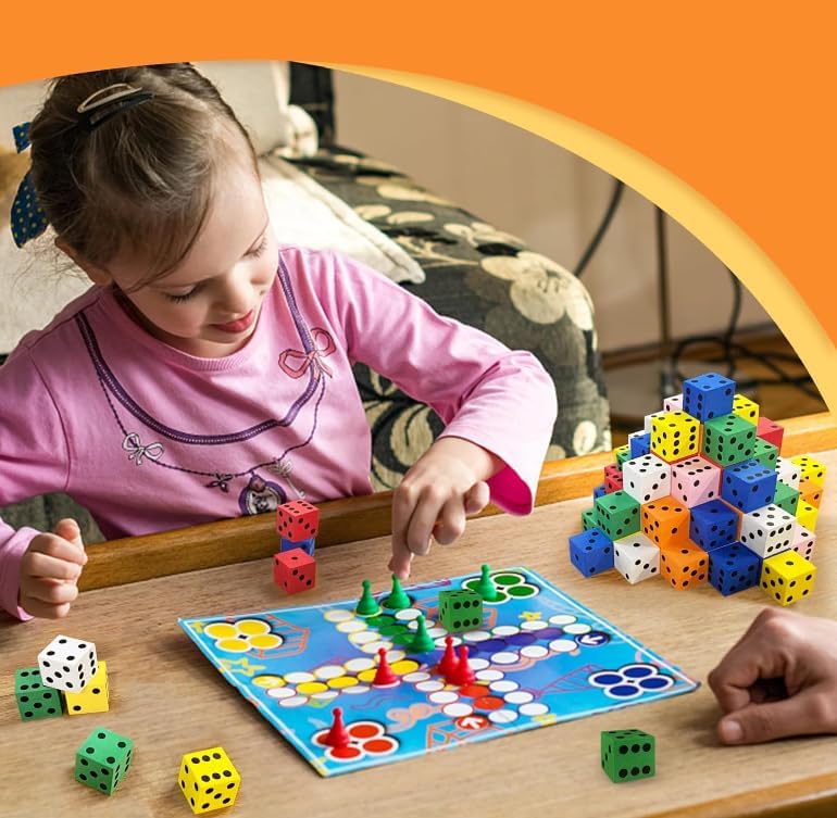 XIPEGPA 60PCS Foam Dice Set - Colorful 0.78-Inch Dice for Math Games, Classroom & Party Favors