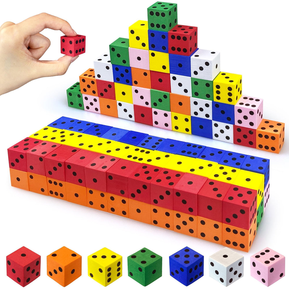 XIPEGPA 60PCS Foam Dice Set - Colorful 0.78-Inch Dice for Math Games, Classroom & Party Favors