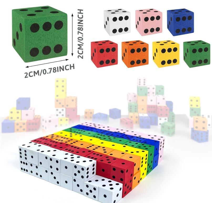 XIPEGPA 60PCS Foam Dice Set - Colorful 0.78-Inch Dice for Math Games, Classroom & Party Favors