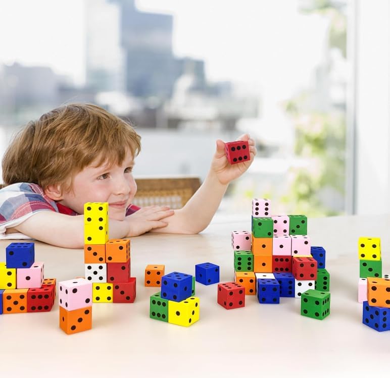 XIPEGPA 110PCS Foam Dice Set - 7 Colors Mini Dice for Math Games & Classroom Use