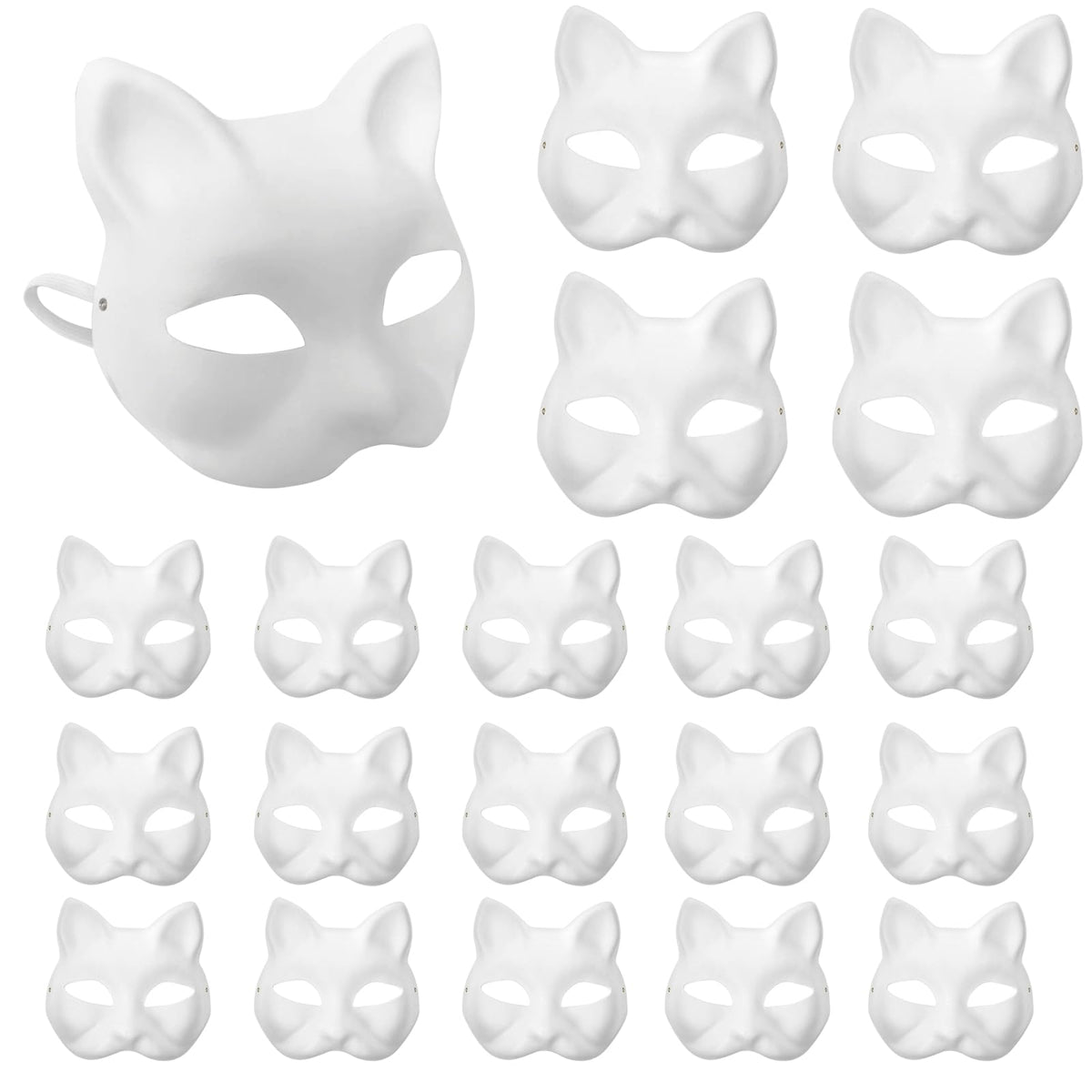XIPEGPA 20-Pack White Paper Cat Masks for DIY Masquerade Props & Party Decor
