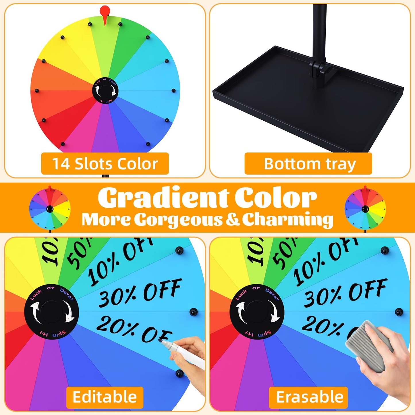 XIPENGKEJI 24-Inch Tabletop Prize Wheel – 14-Section Spinner with Stand
