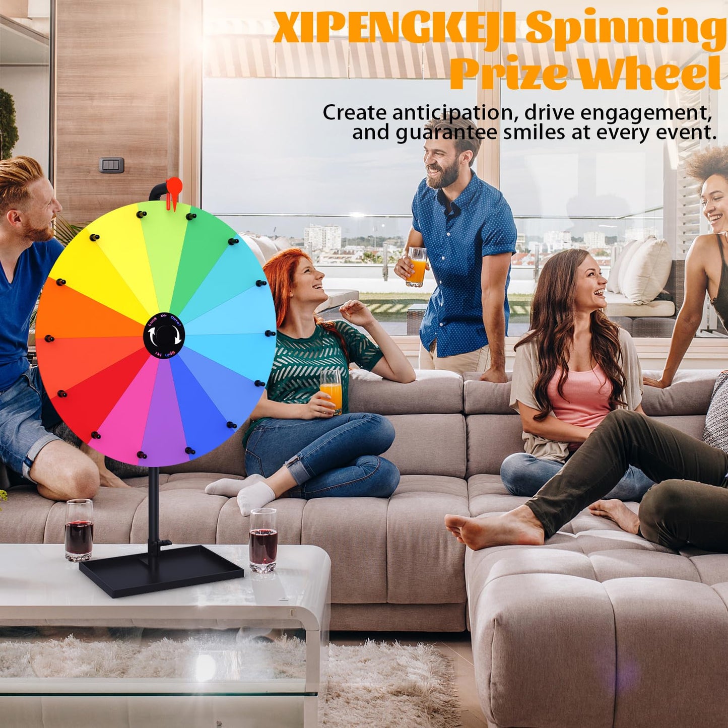 XIPENGKEJI 24-Inch Tabletop Prize Wheel – 14-Section Spinner with Stand