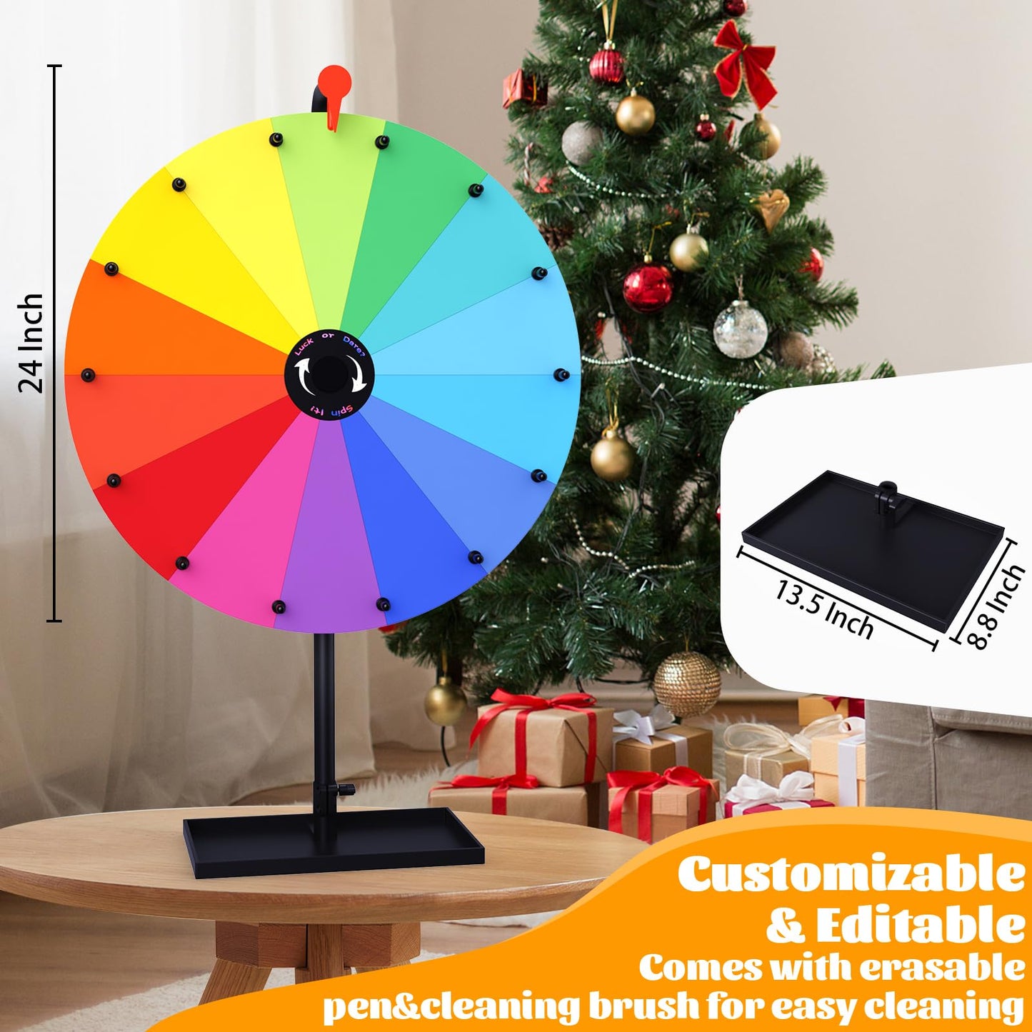 XIPENGKEJI 24-Inch Tabletop Prize Wheel – 14-Section Spinner with Stand