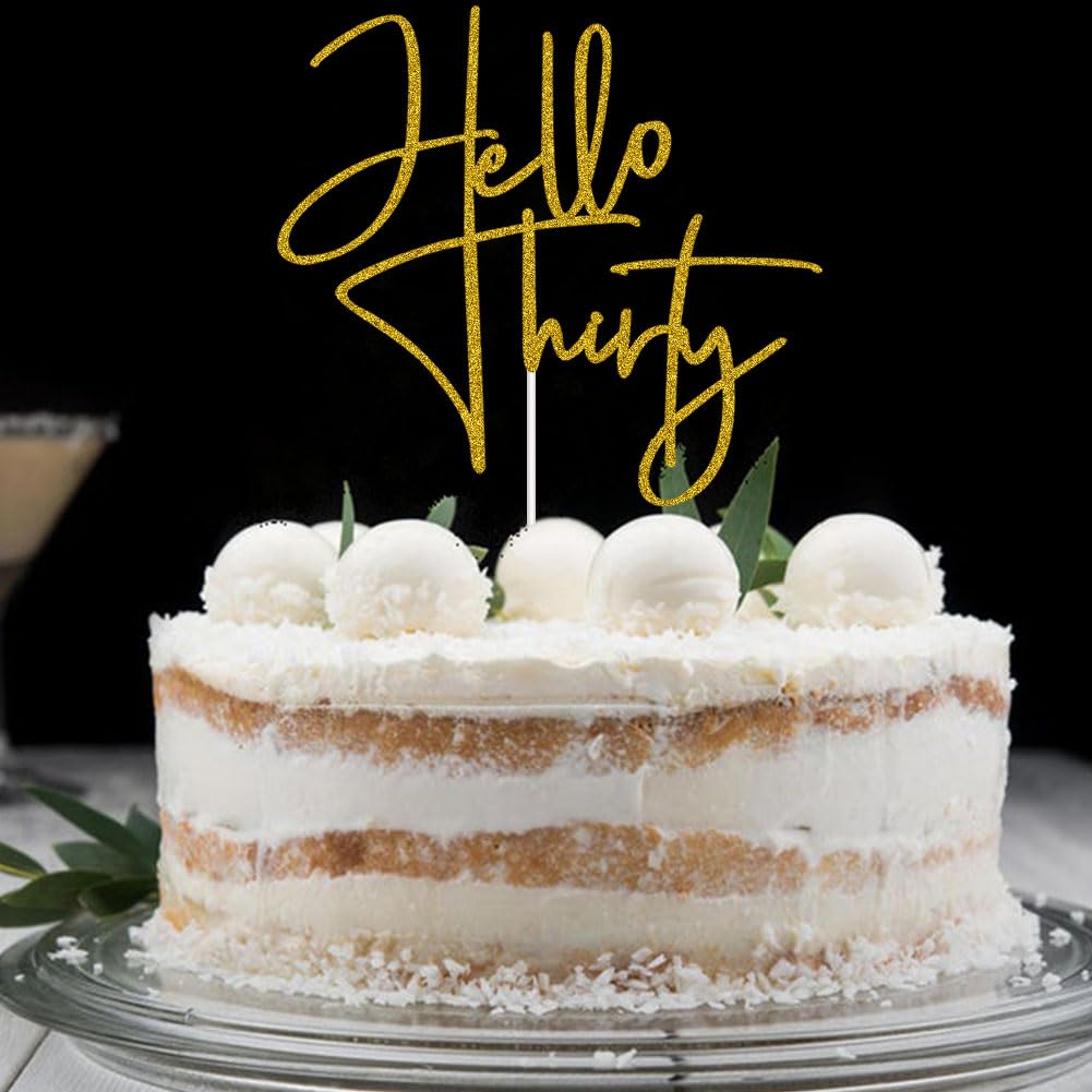 XIUHUBA Hello Thirty Cake Topper – Gold Glitter 30th Birthday