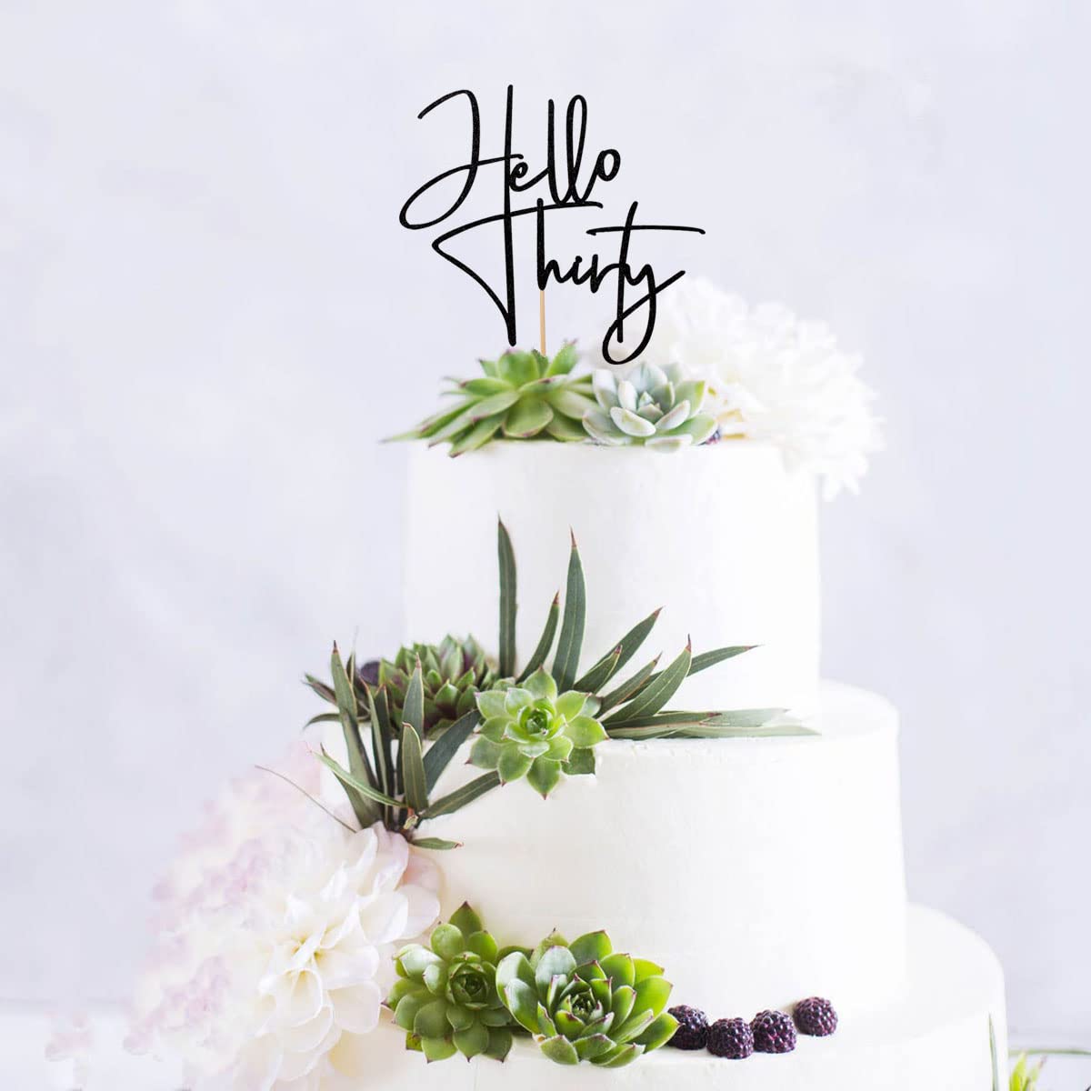 XIUHUBA Hello Thirty Cake Topper – Black Glitter, 6-Inch, Ready-to-Use 30th Birthday Decoration