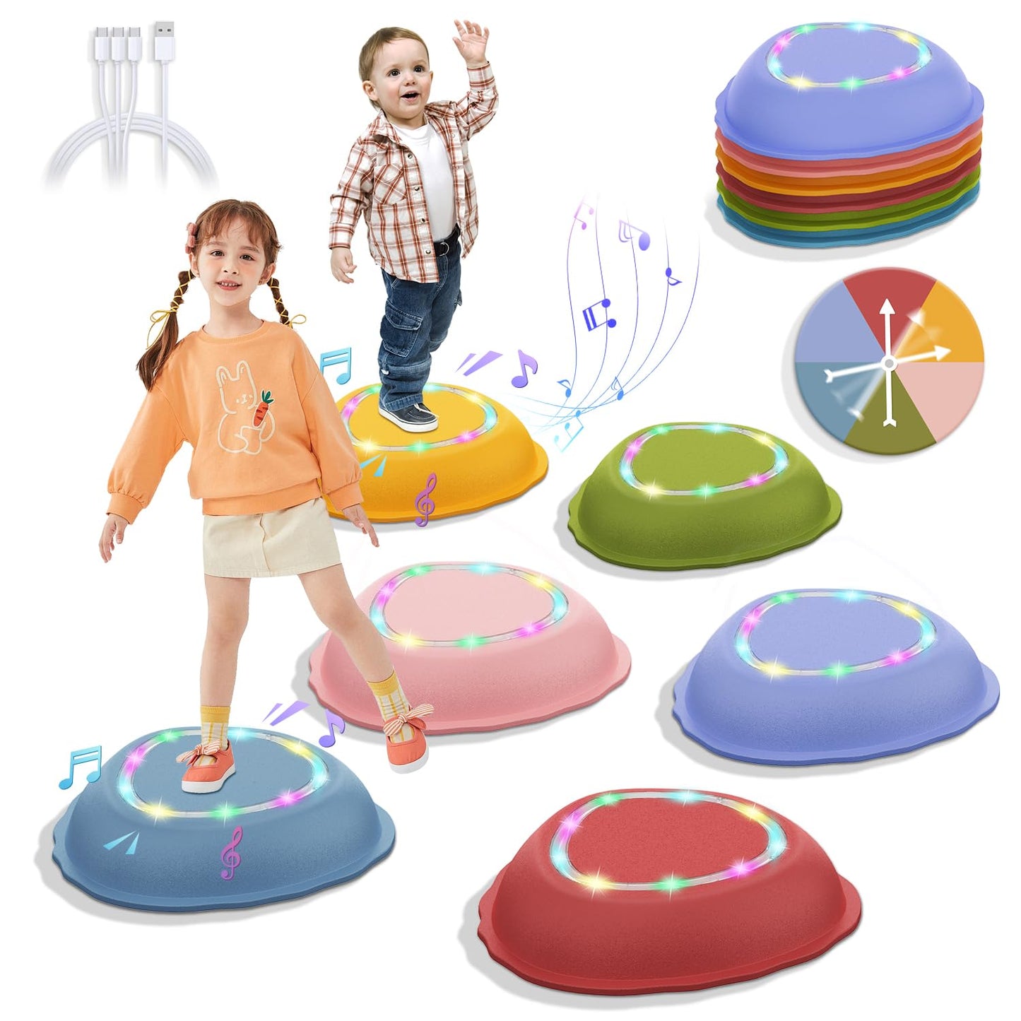 XIUREI Rechargeable Stepping Stones for Kids — Light, Music Balance Toys