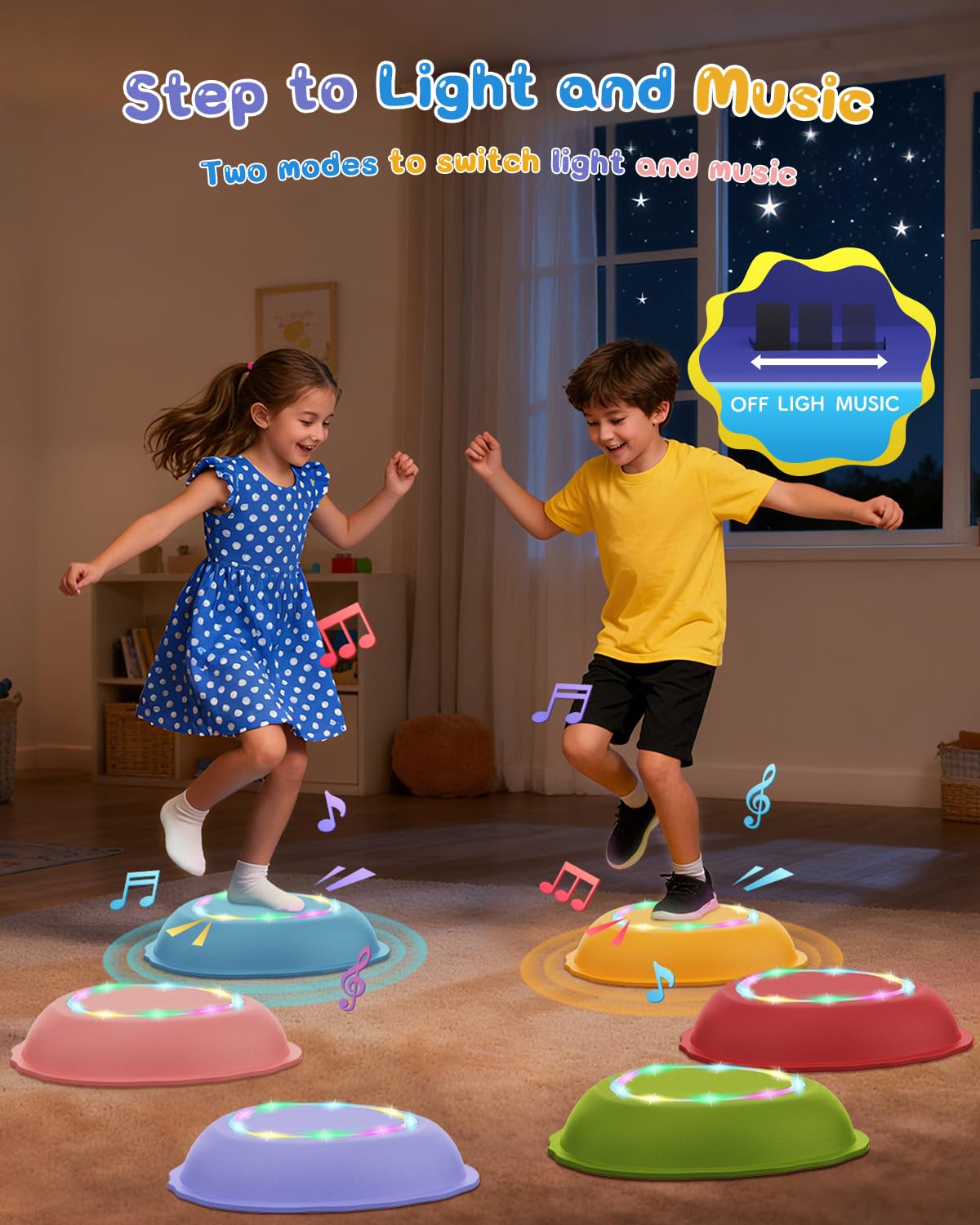 XIUREI Rechargeable Stepping Stones for Kids — Light, Music Balance Toys