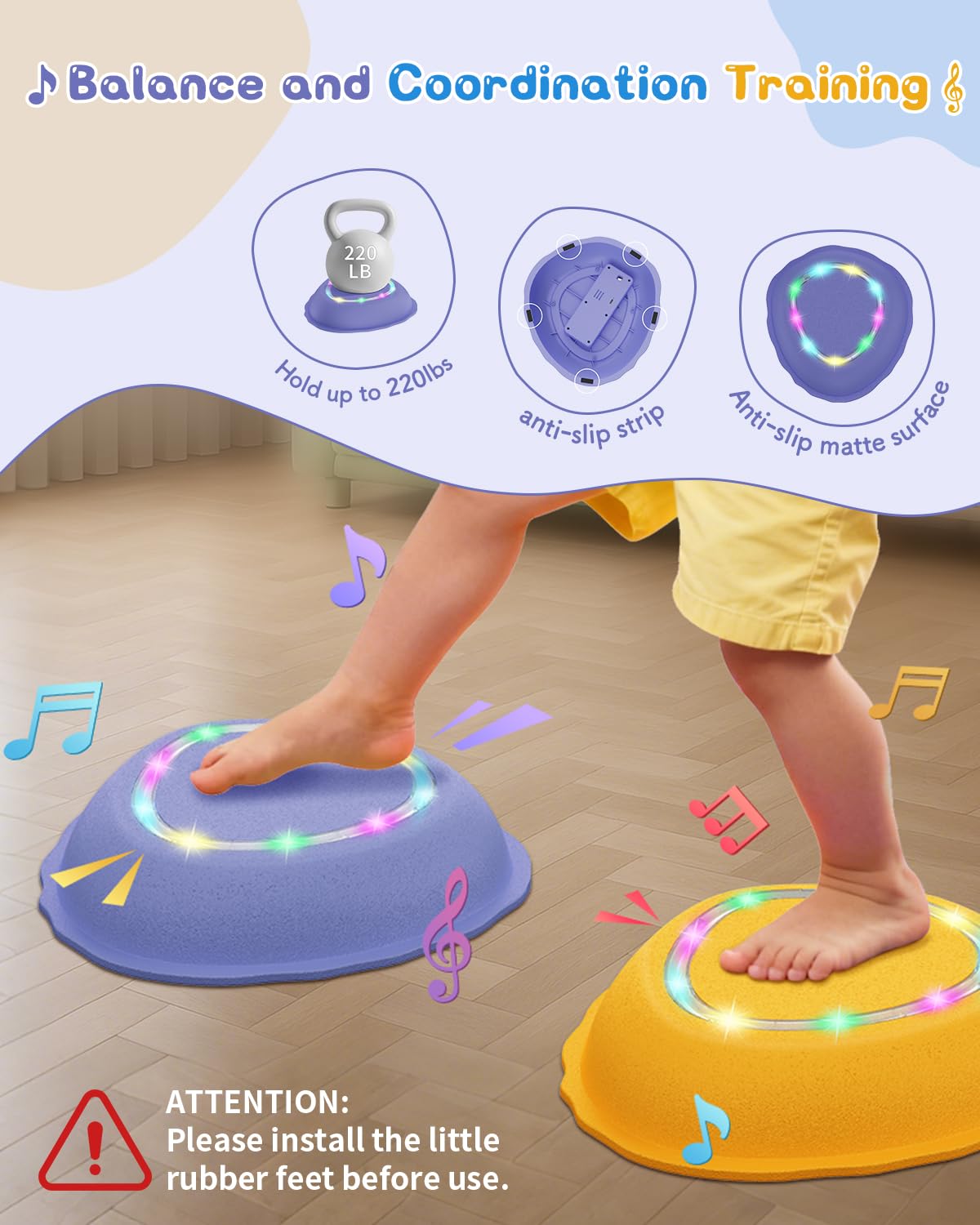 XIUREI Rechargeable Stepping Stones for Kids — Light, Music Balance Toys