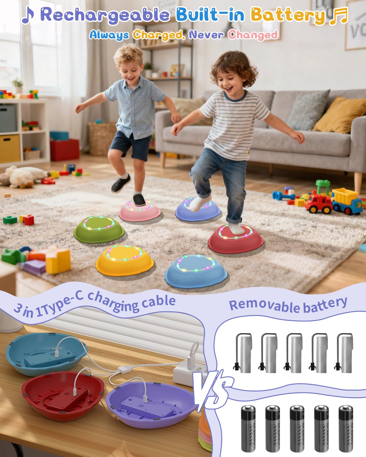 XIUREI Rechargeable Stepping Stones for Kids — Light, Music Balance Toys