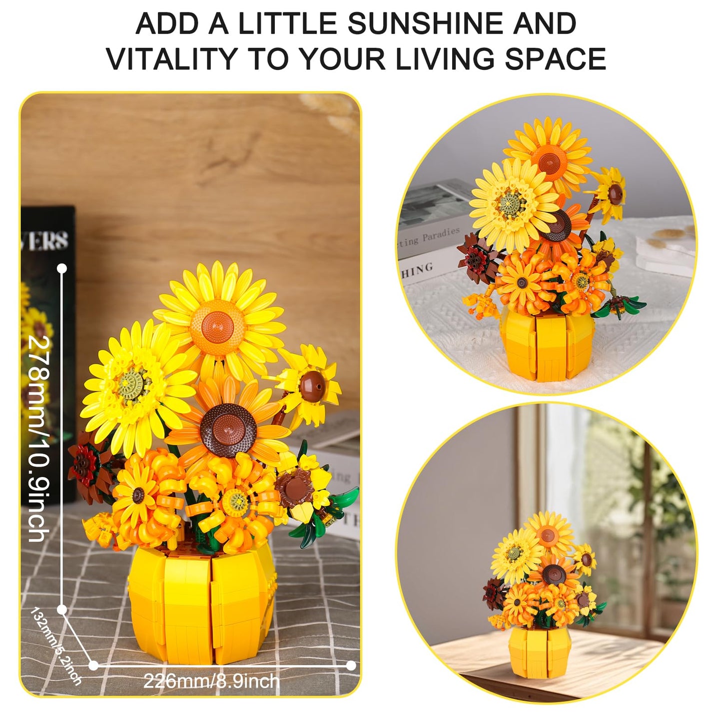 Xixikocol Sunflower Building Blocks Set for Adults – Van Gogh Inspired Botanical Collection (1009 PCS) | Lego-Compatible Flower Kit