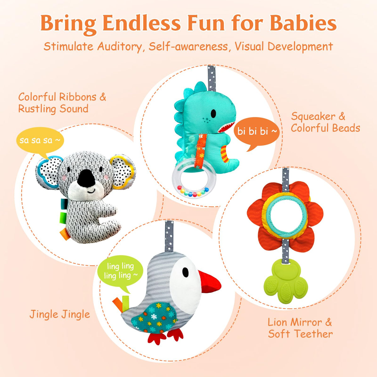 XIXILAND Car Seat Toys for Infants 0-12 Months – Safe, Colorful Developmental Play