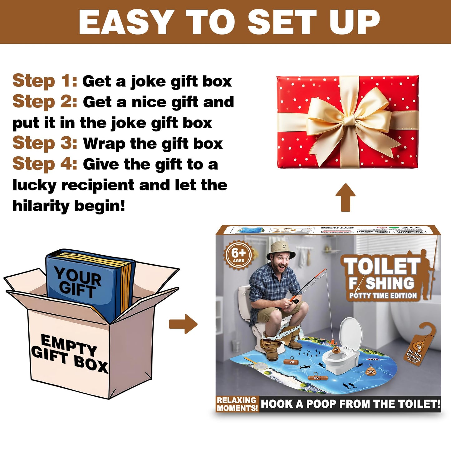 XLDLQU Prank Gift Box - Toilet Fishing Gag Box for White Elephant, Fun Gift for Dad, Husband
