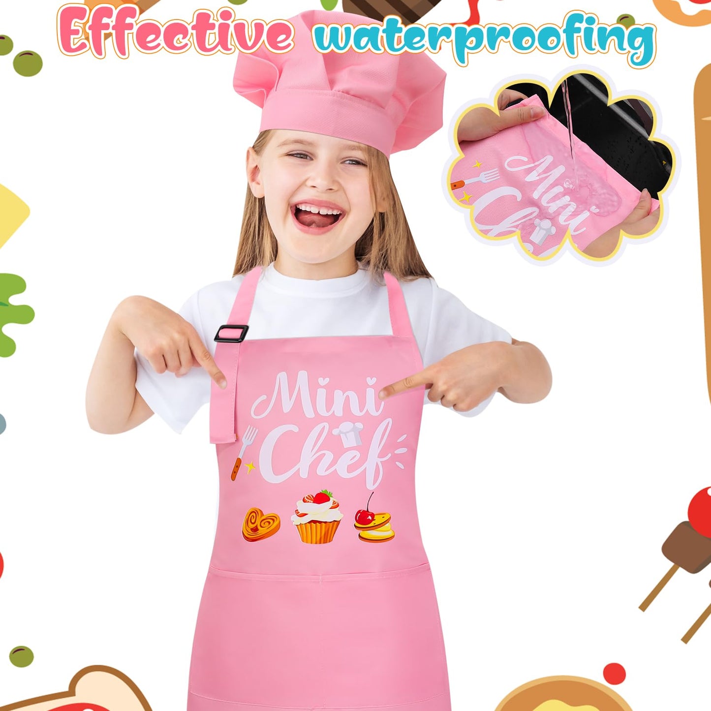 XLSXEXCL Mini Chef Pink Kids Apron & Hat – Adjustable Kitchen Set