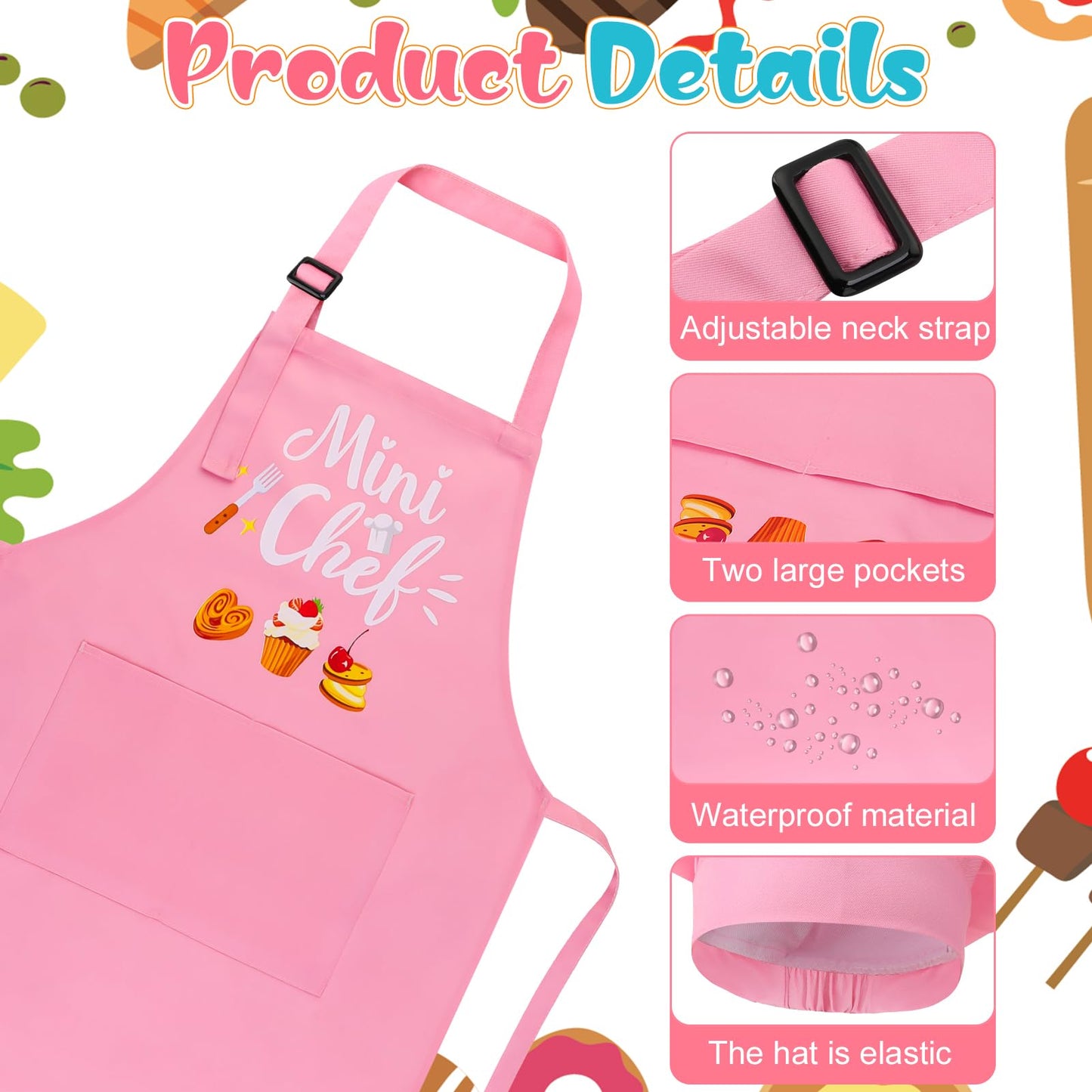 XLSXEXCL Mini Chef Pink Kids Apron & Hat – Adjustable Kitchen Set