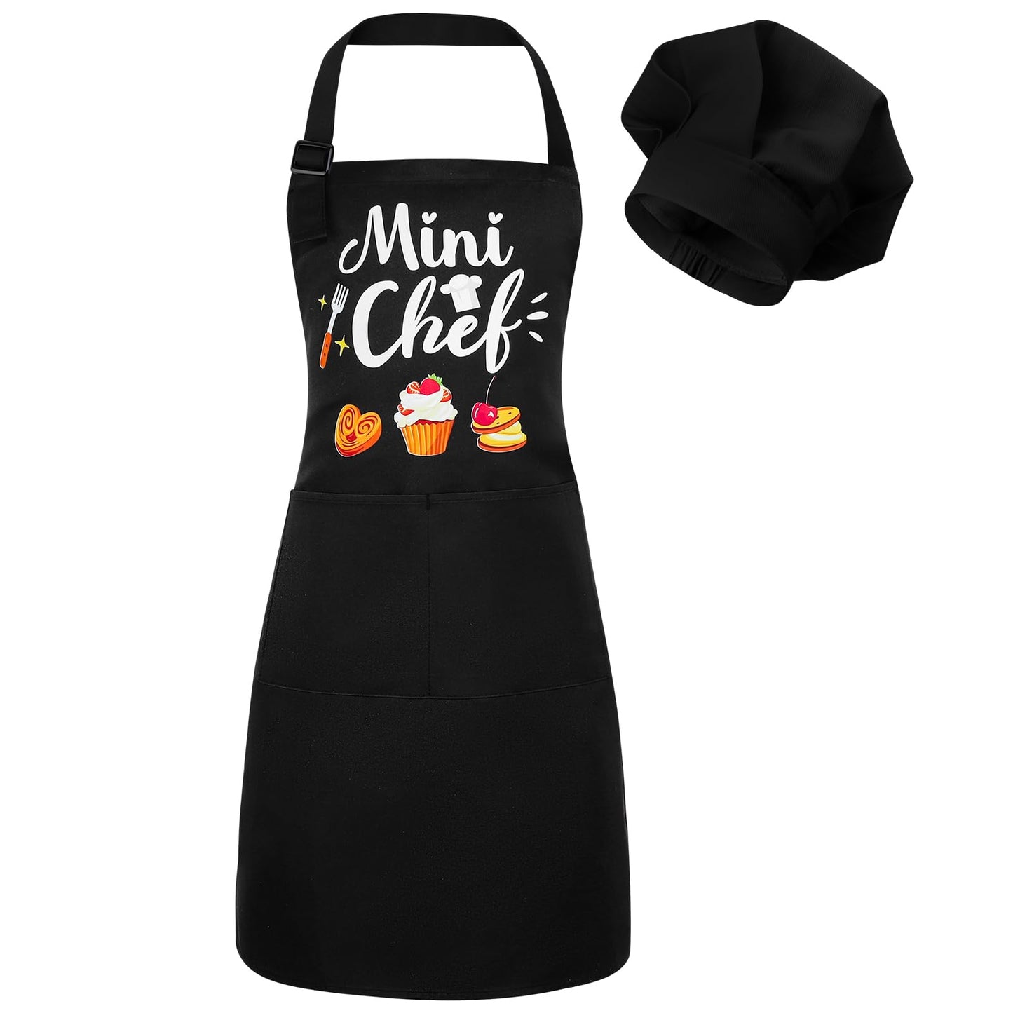 XLSXEXCL Kids Apron & Chef Hat Set – Mini Chef, Adjustable Black