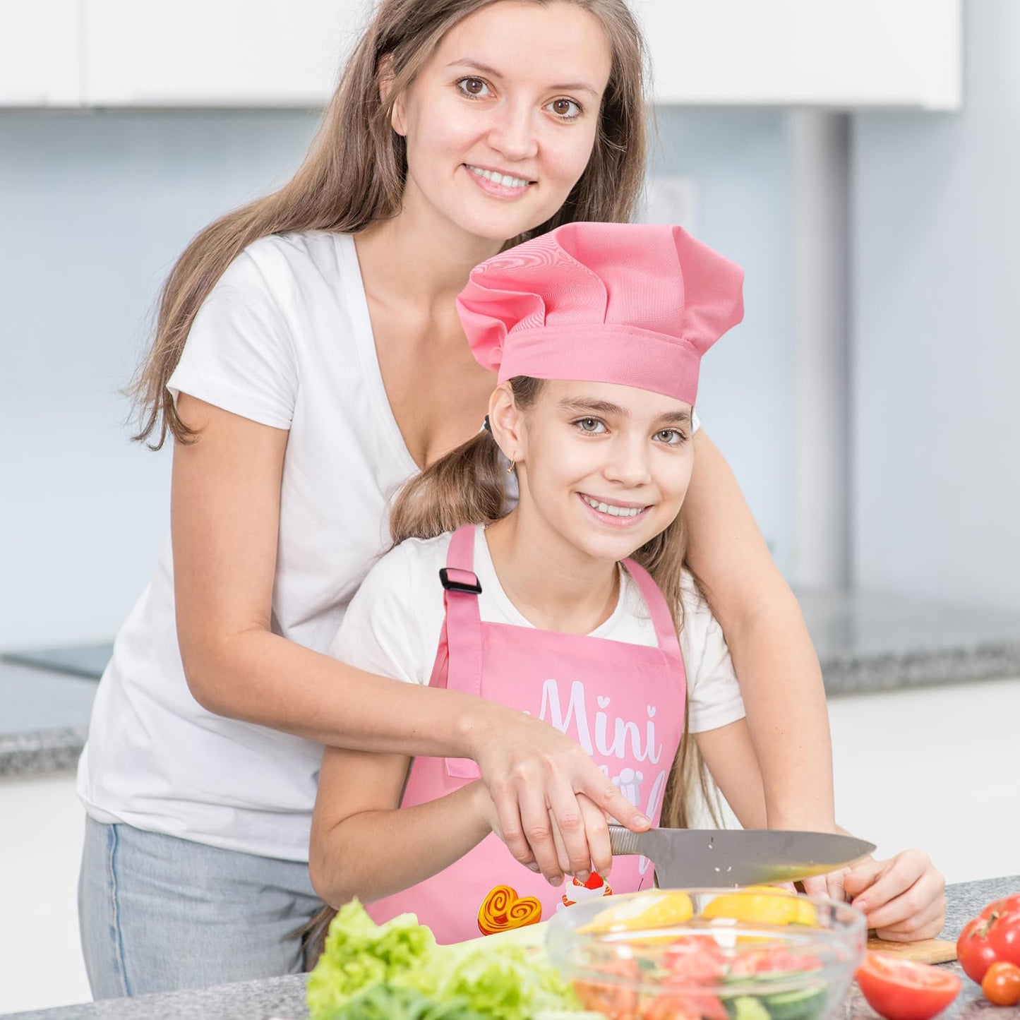XLSXEXCL Mini Chef Pink Kids Apron & Hat – Adjustable Kitchen Set