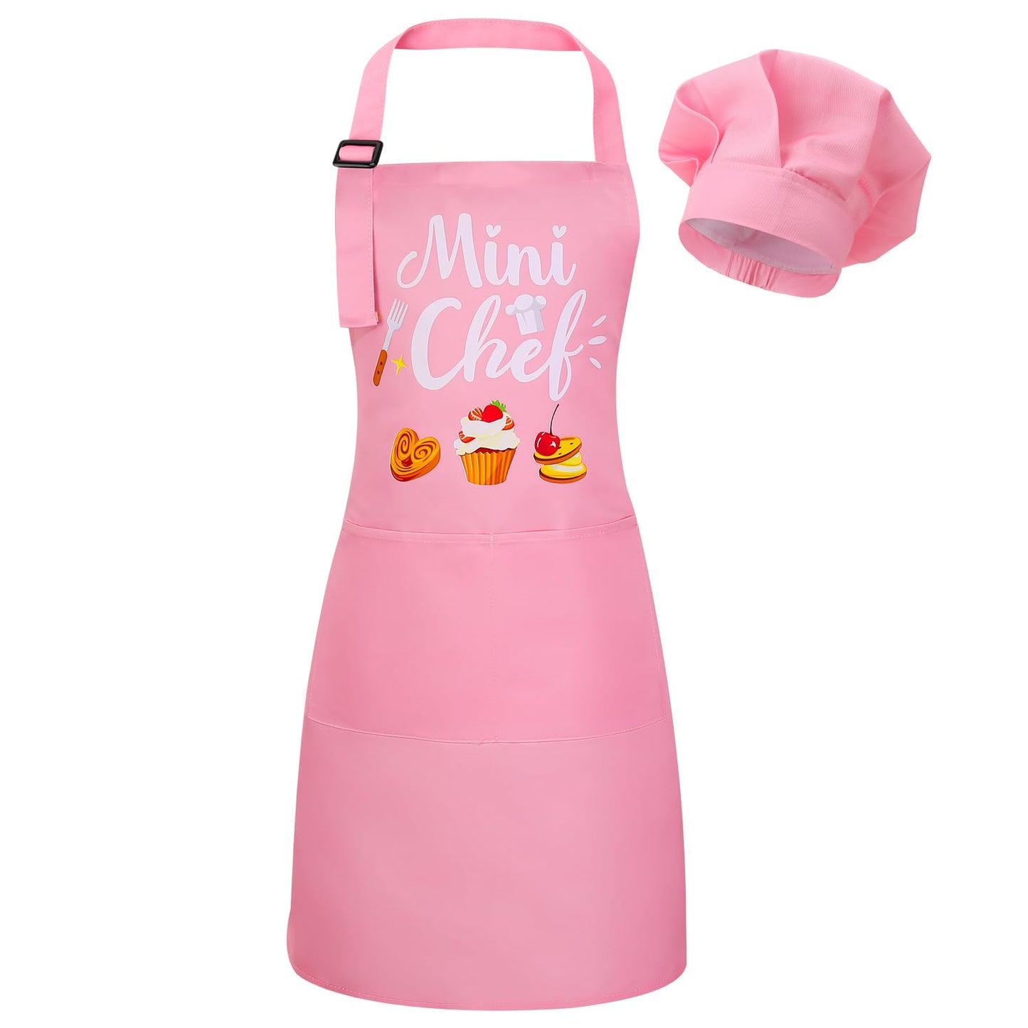 XLSXEXCL Mini Chef Pink Kids Apron & Hat – Adjustable Kitchen Set