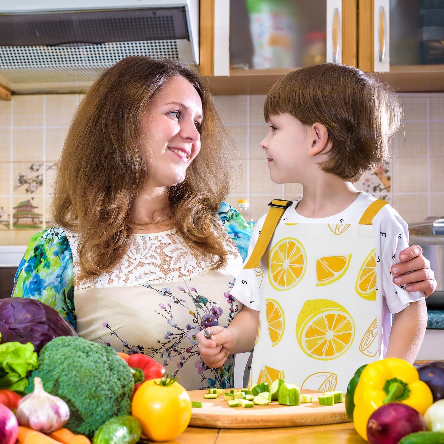 XLSXEXCL 2-Pack Lemon Kids Aprons | Adjustable for Painting, Cooking & Lemonade Stands