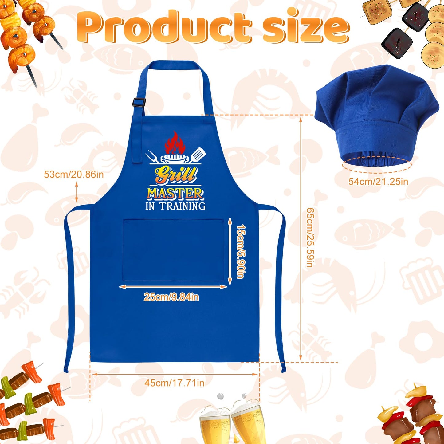 XLSXEXCL Kids Apron & Chef Hat Set - Adjustable Blue for Cooking, Baking & Art