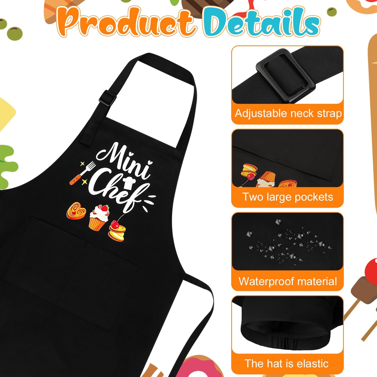 XLSXEXCL Kids Apron & Chef Hat Set – Mini Chef, Adjustable Black