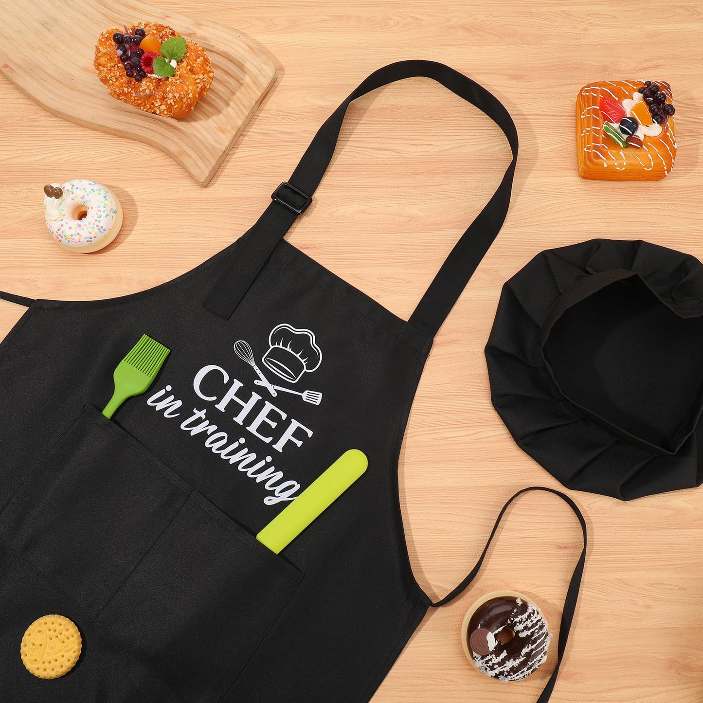 XLSXEXCL Kids Apron and Chef Hat Set – CHEF in Training, Adjustable, Black