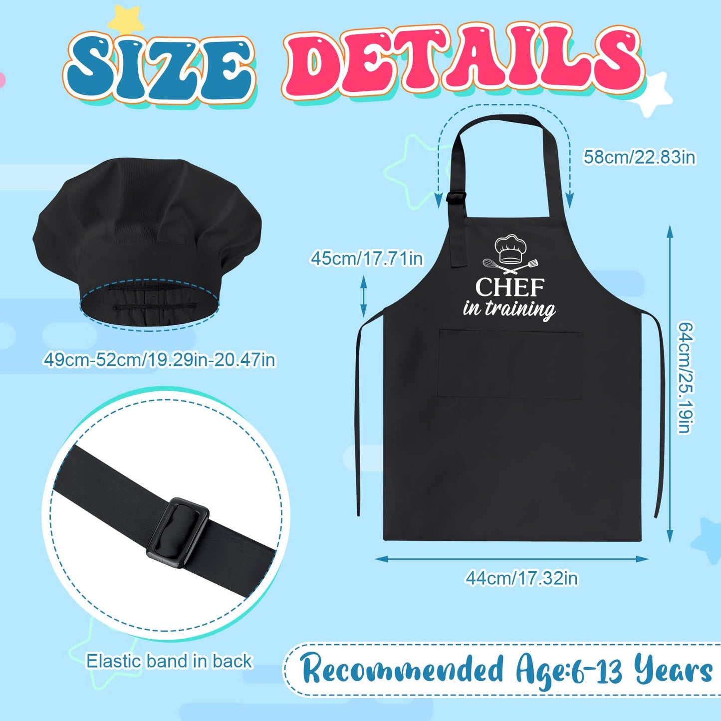 XLSXEXCL Kids Apron and Chef Hat Set – CHEF in Training, Adjustable, Black