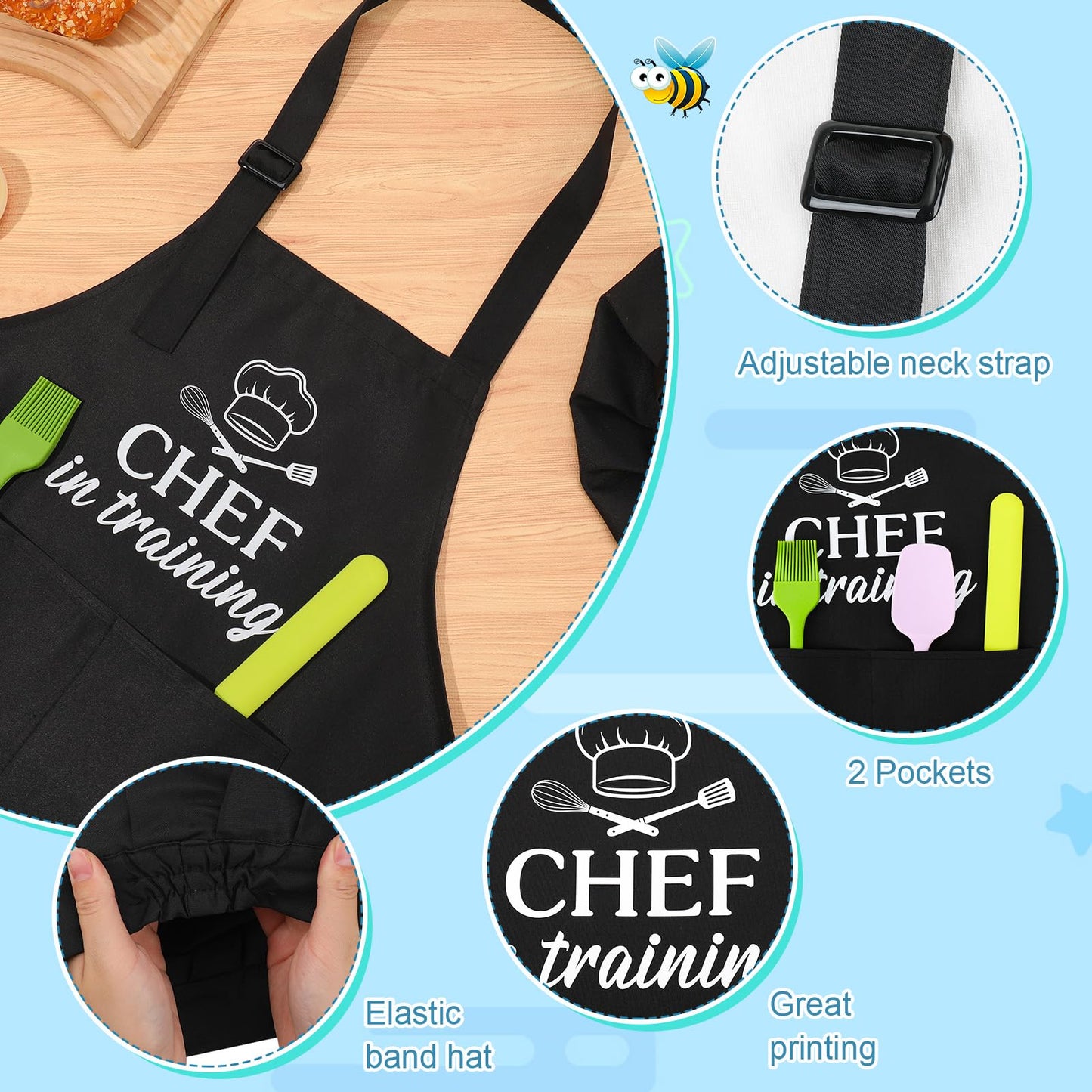 XLSXEXCL Kids Apron and Chef Hat Set – CHEF in Training, Adjustable, Black