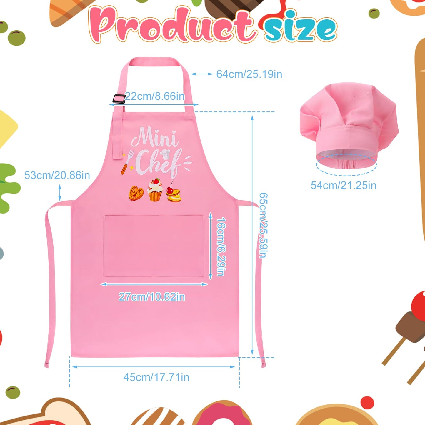 XLSXEXCL Mini Chef Pink Kids Apron & Hat – Adjustable Kitchen Set