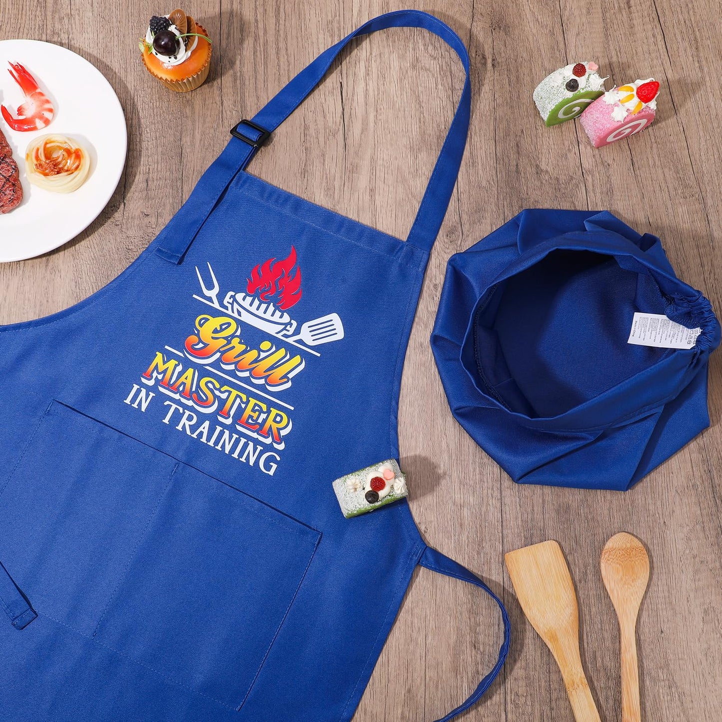 XLSXEXCL Kids Apron & Chef Hat Set - Adjustable Blue for Cooking, Baking & Art