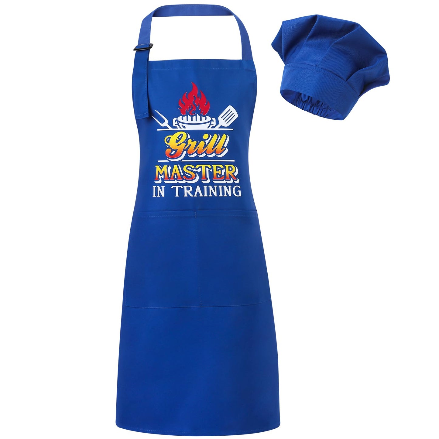 XLSXEXCL Kids Apron & Chef Hat Set - Adjustable Blue for Cooking, Baking & Art