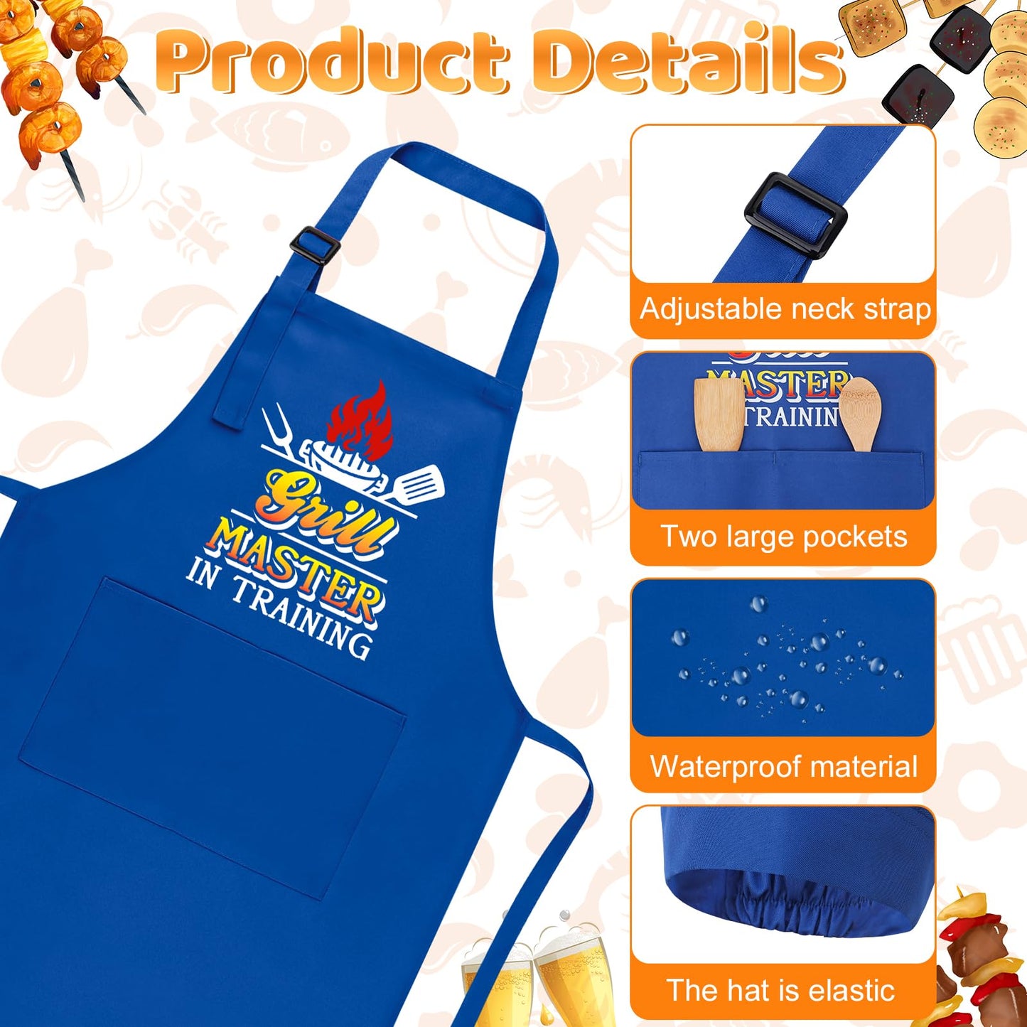 XLSXEXCL Kids Apron & Chef Hat Set - Adjustable Blue for Cooking, Baking & Art