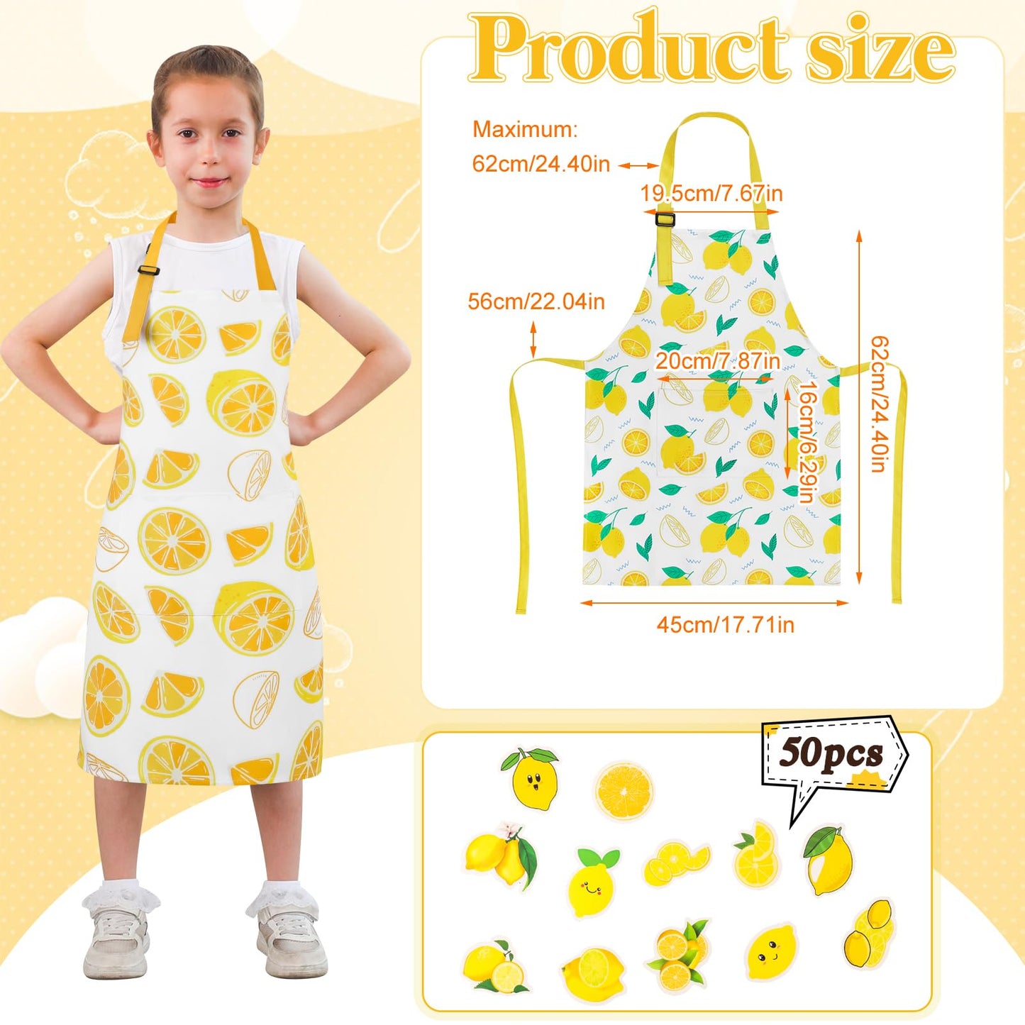 XLSXEXCL 2-Pack Lemon Kids Aprons | Adjustable for Painting, Cooking & Lemonade Stands