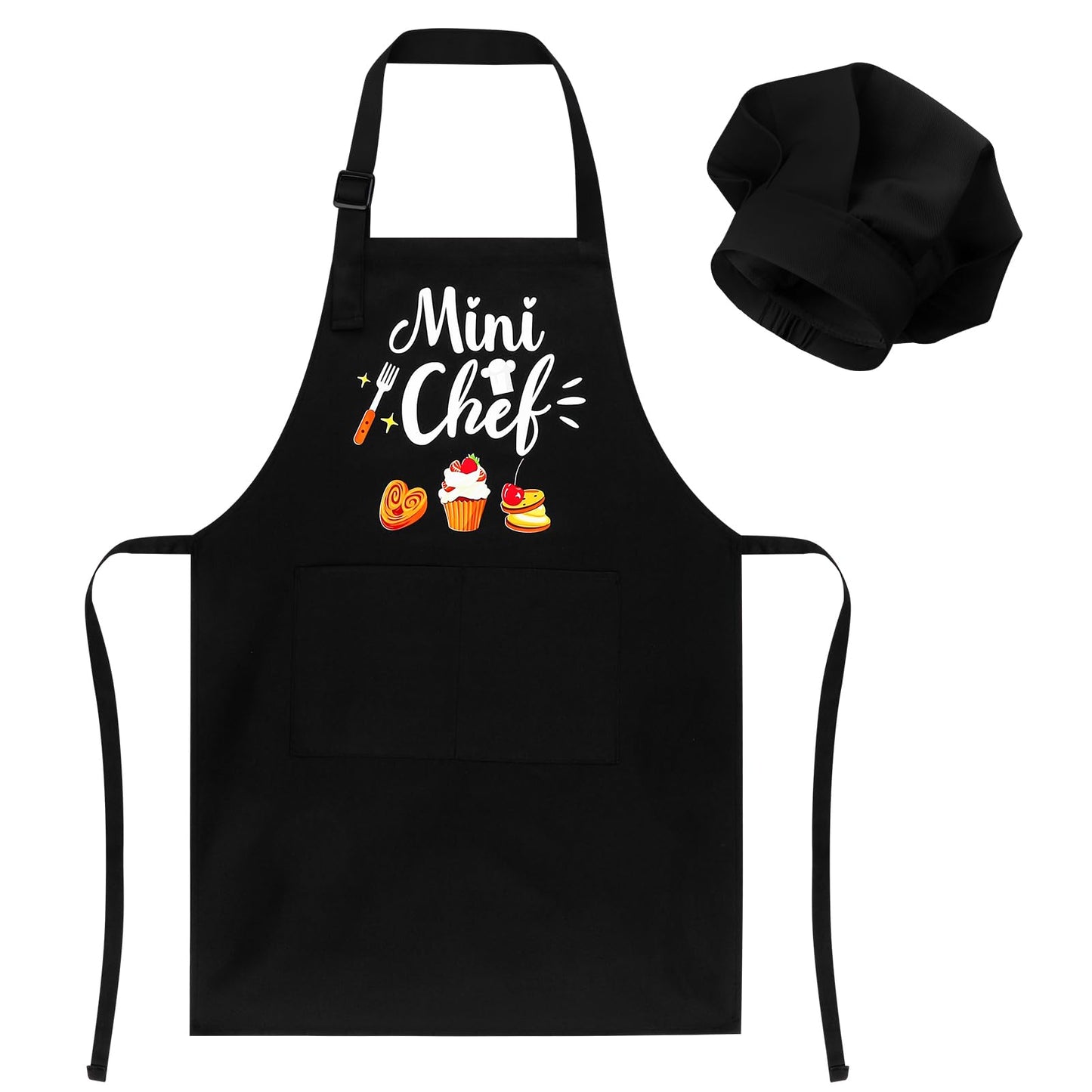 XLSXEXCL Kids Apron & Chef Hat Set – Mini Chef, Adjustable Black