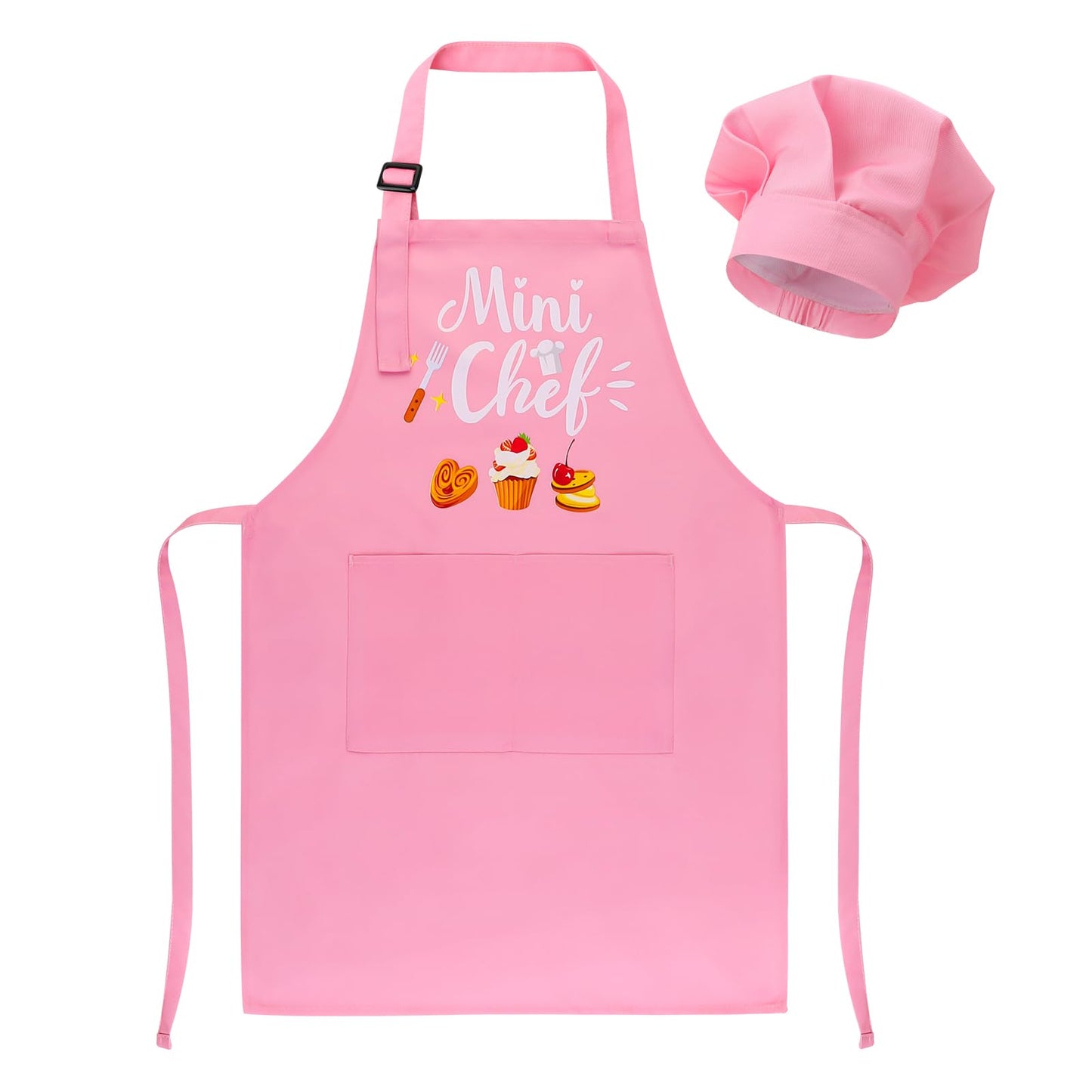XLSXEXCL Mini Chef Pink Kids Apron & Hat – Adjustable Kitchen Set