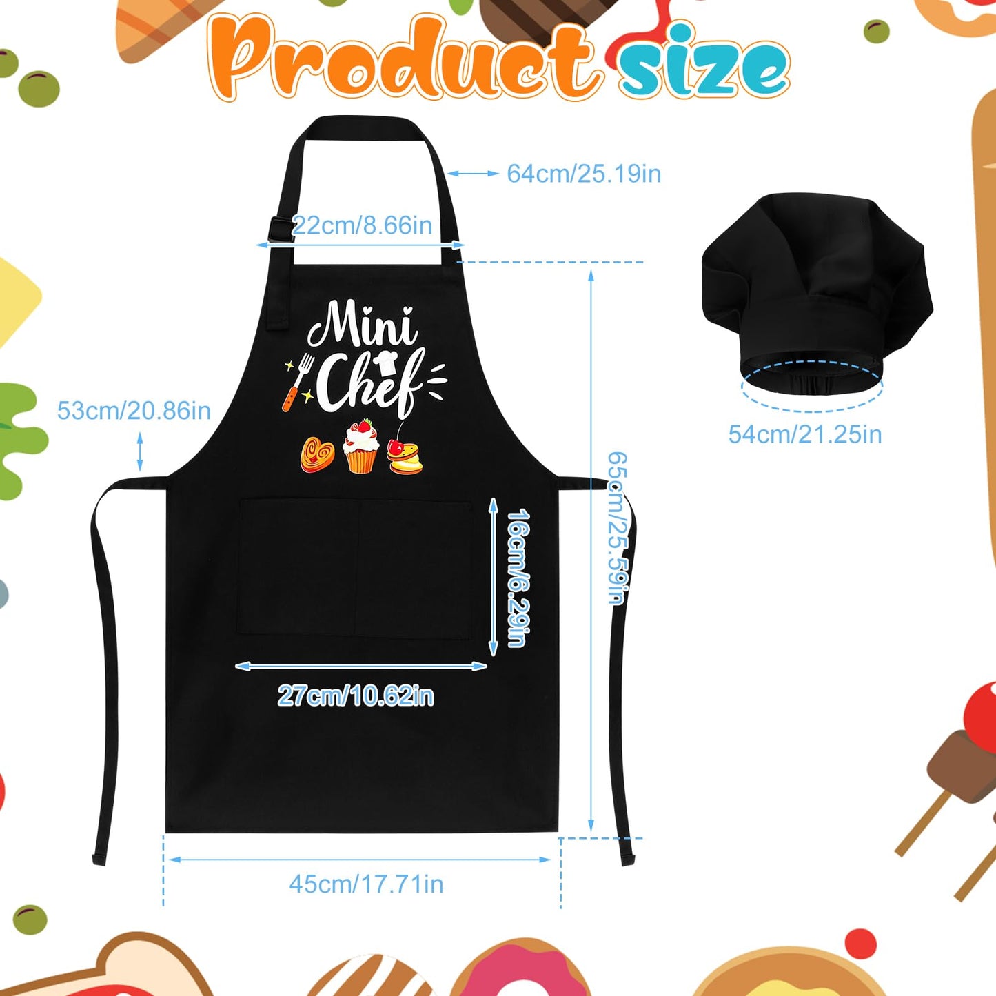 XLSXEXCL Kids Apron & Chef Hat Set – Mini Chef, Adjustable Black